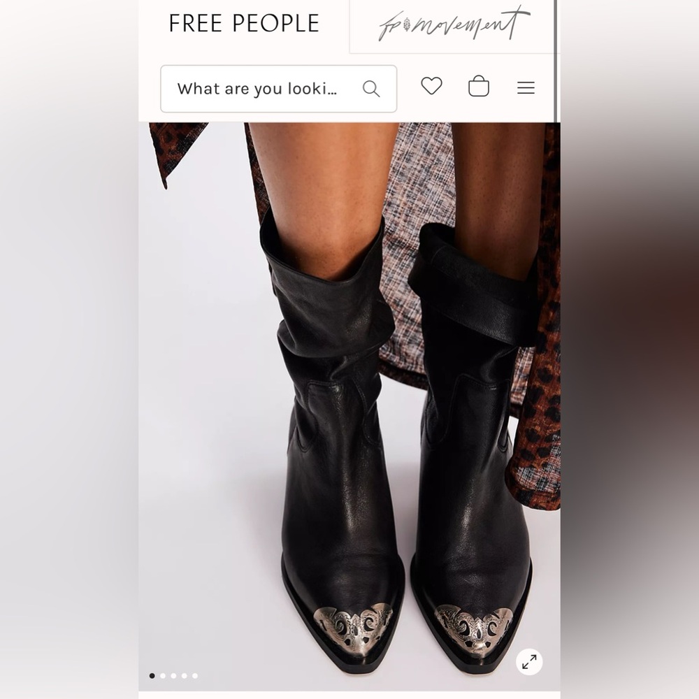 NWT Free People Black Leather Heeled Boots with Silver Tips